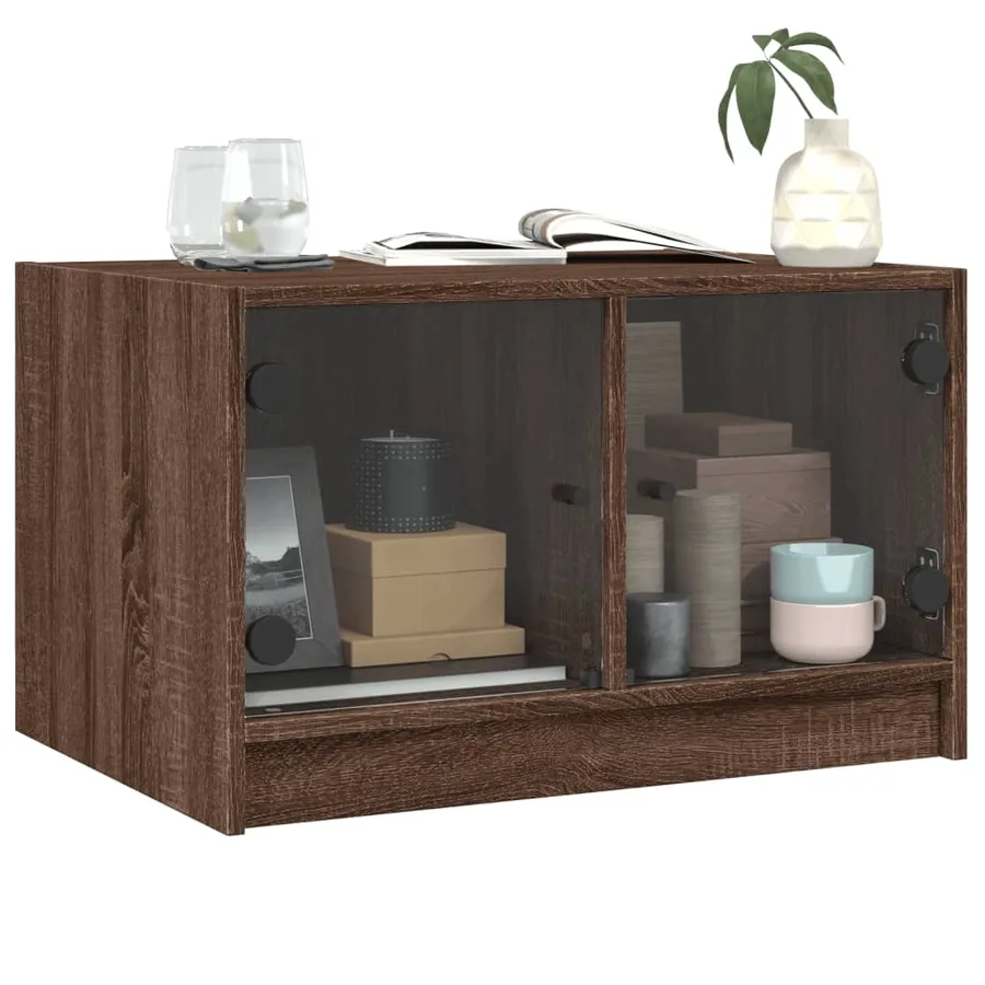 Table basse avec portes en verre chêne marron 68x50x42 cm - 4