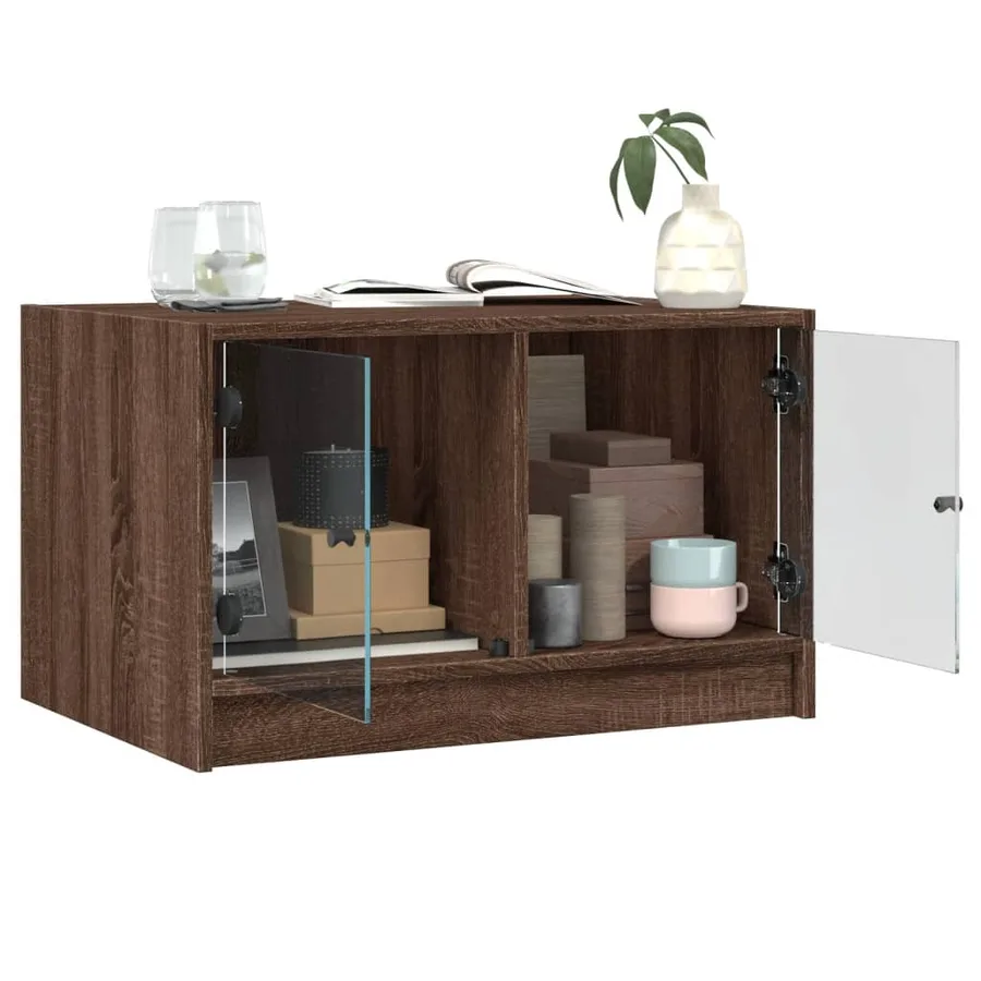 Table basse avec portes en verre chêne marron 68x50x42 cm - 5