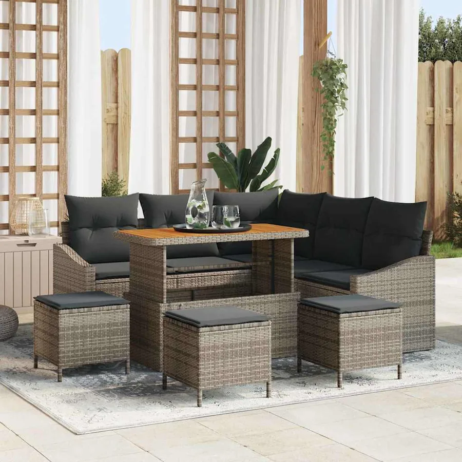 Ensemble de canapé de jardin avec coussin 9 pcs Gris polyrotin