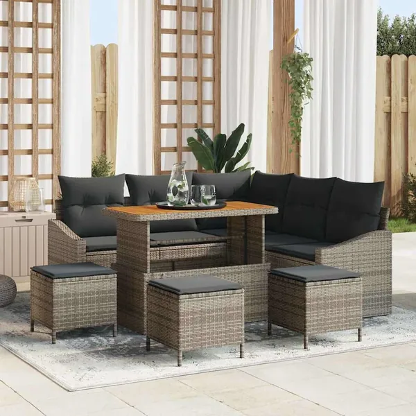 Ensemble de canapé de jardin avec coussin 9 pcs Gris polyrotin