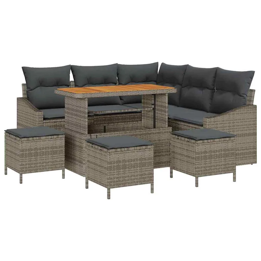 Ensemble de canapé de jardin avec coussin 9 pcs Gris polyrotin - 2