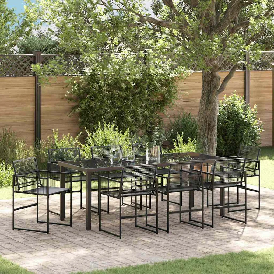 Ensemble de salle à manger pour jardin 9 pcs Noir polyrotin