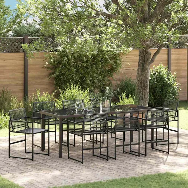 Ensemble de salle à manger pour jardin 9 pcs Noir polyrotin