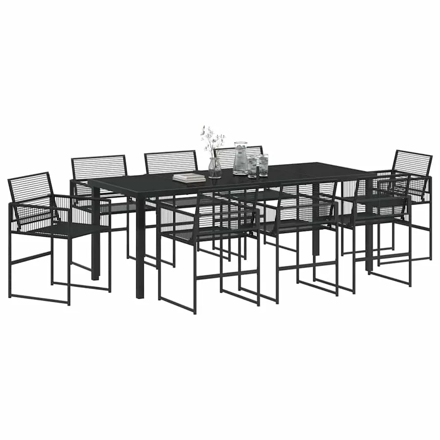 Ensemble de salle à manger pour jardin 9 pcs Noir polyrotin - 3