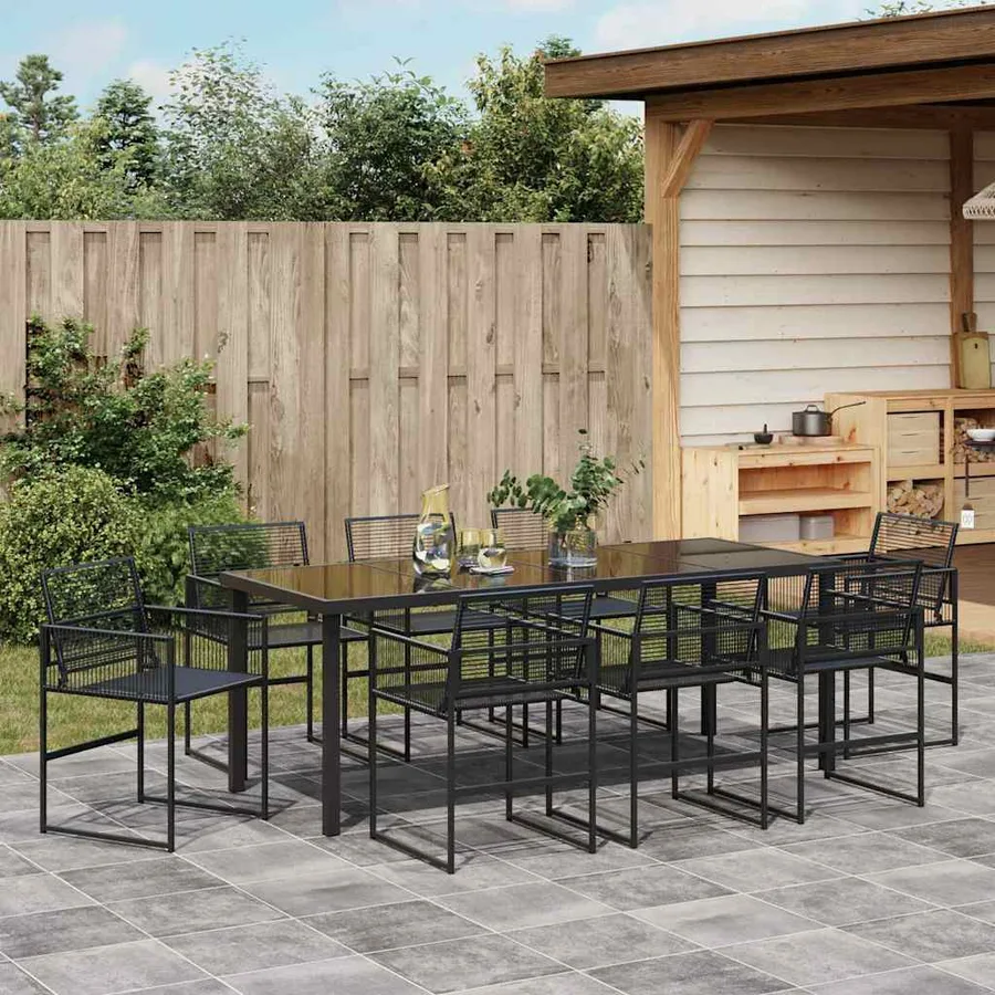 Ensemble de salle à manger pour jardin 9 pcs Noir polyrotin - 4