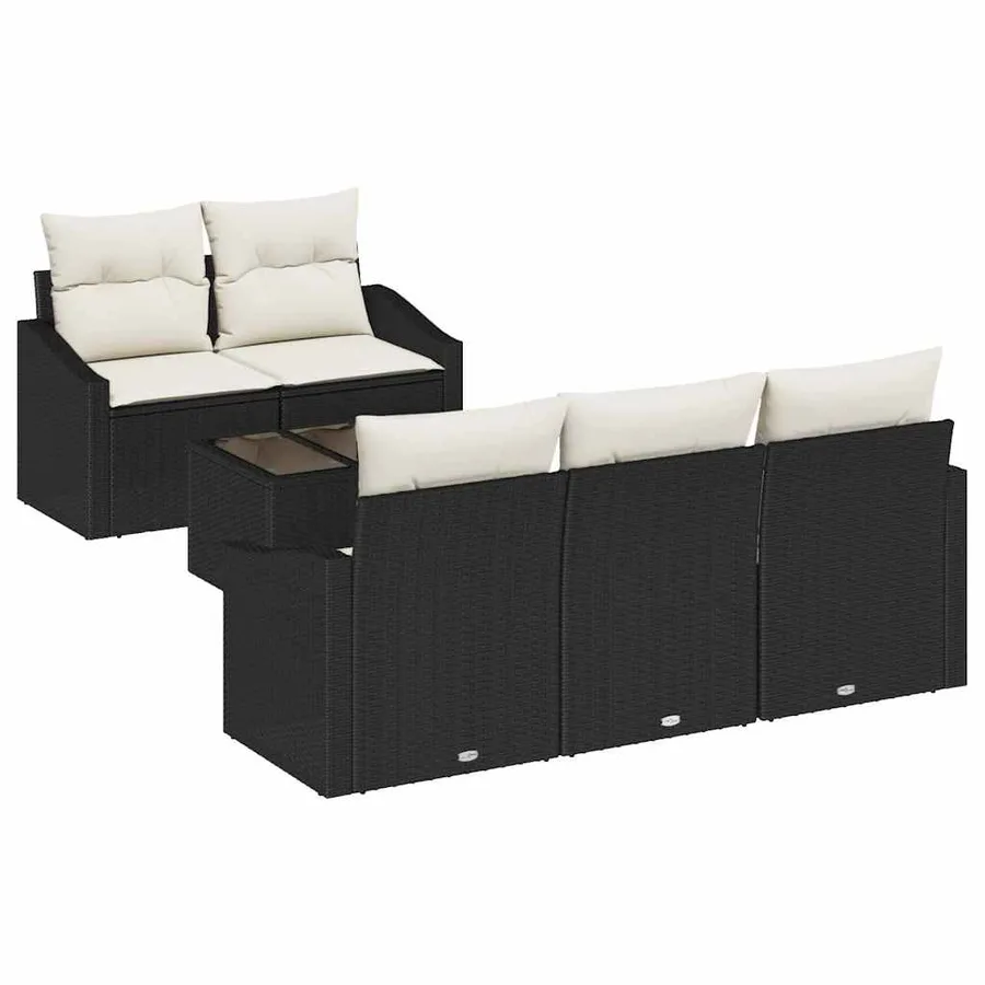 Ensemble de Canapés avec coussin 6 pcs Noir et Crème polyrotin - 2
