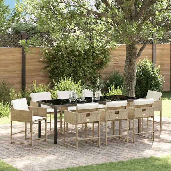 Ensemble de salle à manger pour jardin 9 pcs Beige polyrotin