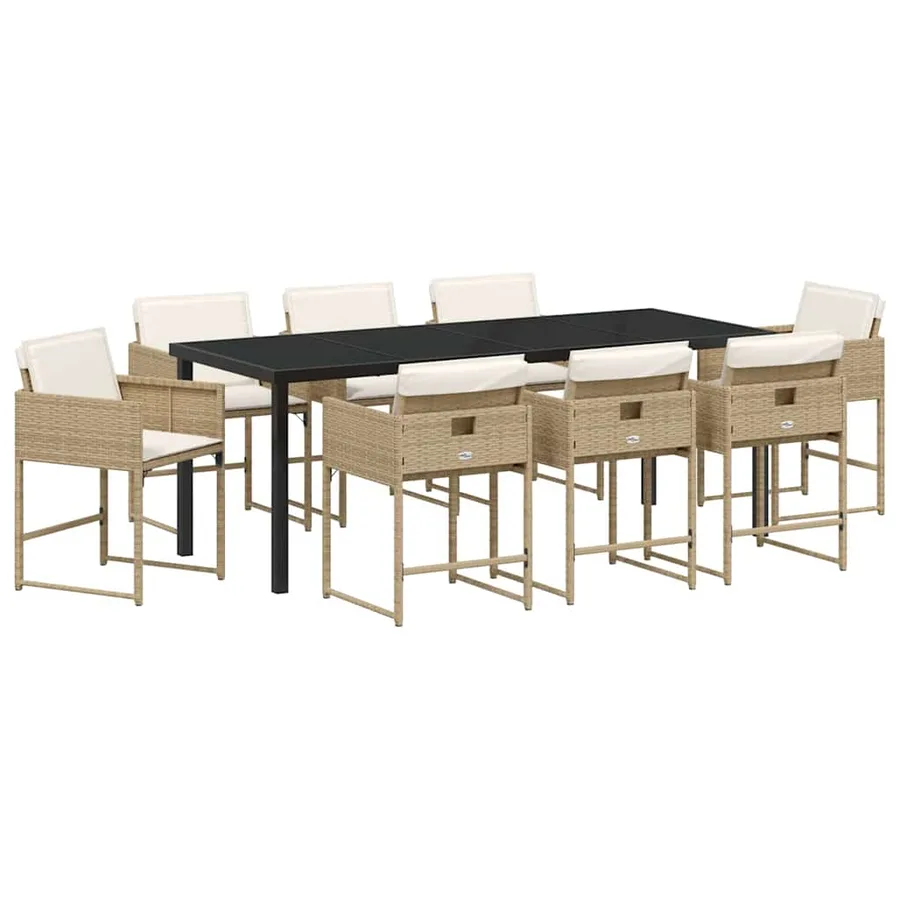 Ensemble de salle à manger pour jardin 9 pcs Beige polyrotin - 2