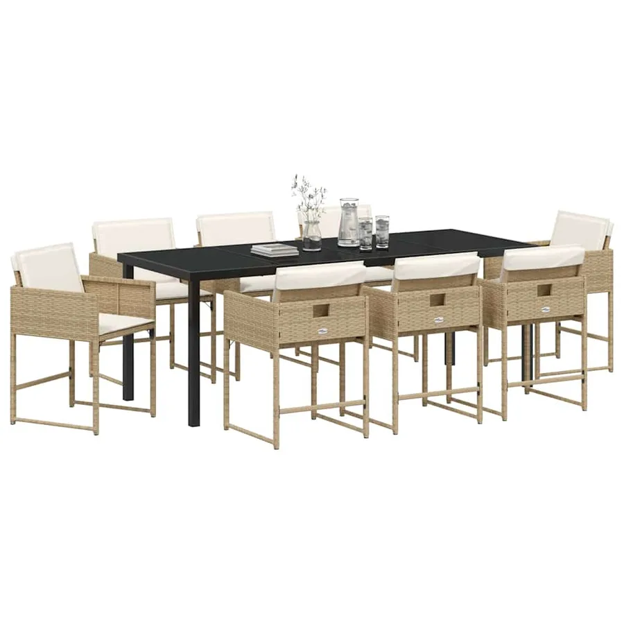 Ensemble de salle à manger pour jardin 9 pcs Beige polyrotin - 3