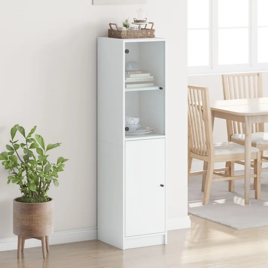 Buffet avec porte en verre blanc 35x37x142 cm - 3