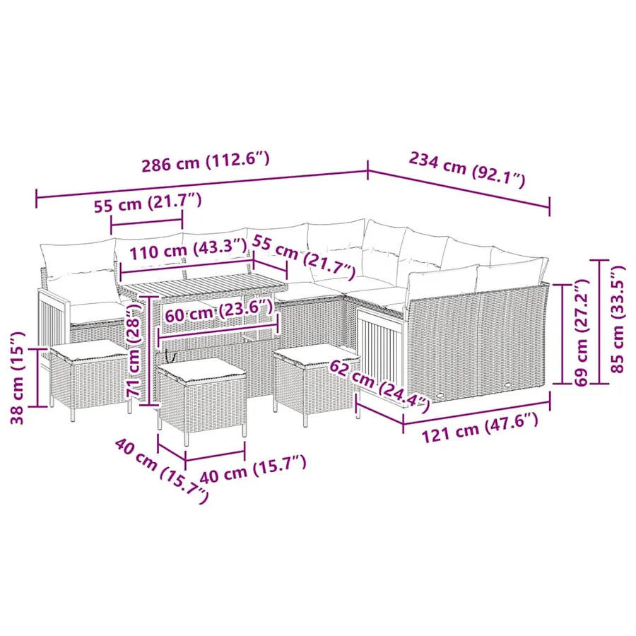 Ensemble de canapé de jardin avec coussin 14 pcs Gris polyrotin - 14