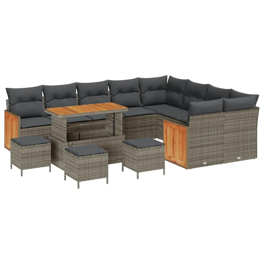 Ensemble de canapé de jardin avec coussin 14 pcs Gris polyrotin - 2