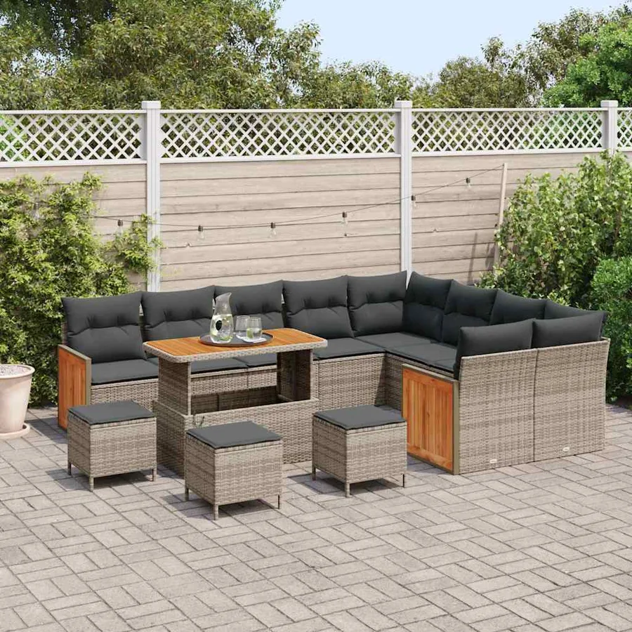 Ensemble de canapé de jardin avec coussin 14 pcs Gris polyrotin - 3