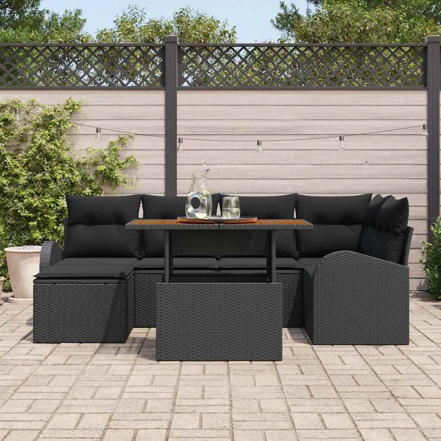 Ensemble de canapé de jardin 7 pcs Noir Poly rotin - 3