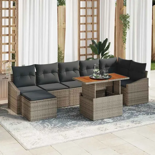 Ensemble de canapé de jardin 8 pcs Gris et marron