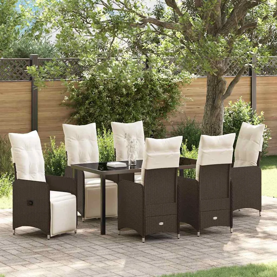 Ensemble de salle à manger pour jardin 7 pcs Marron polyrotin