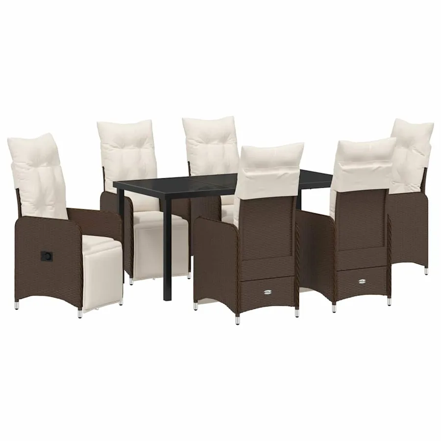 Ensemble de salle à manger pour jardin 7 pcs Marron polyrotin - 2