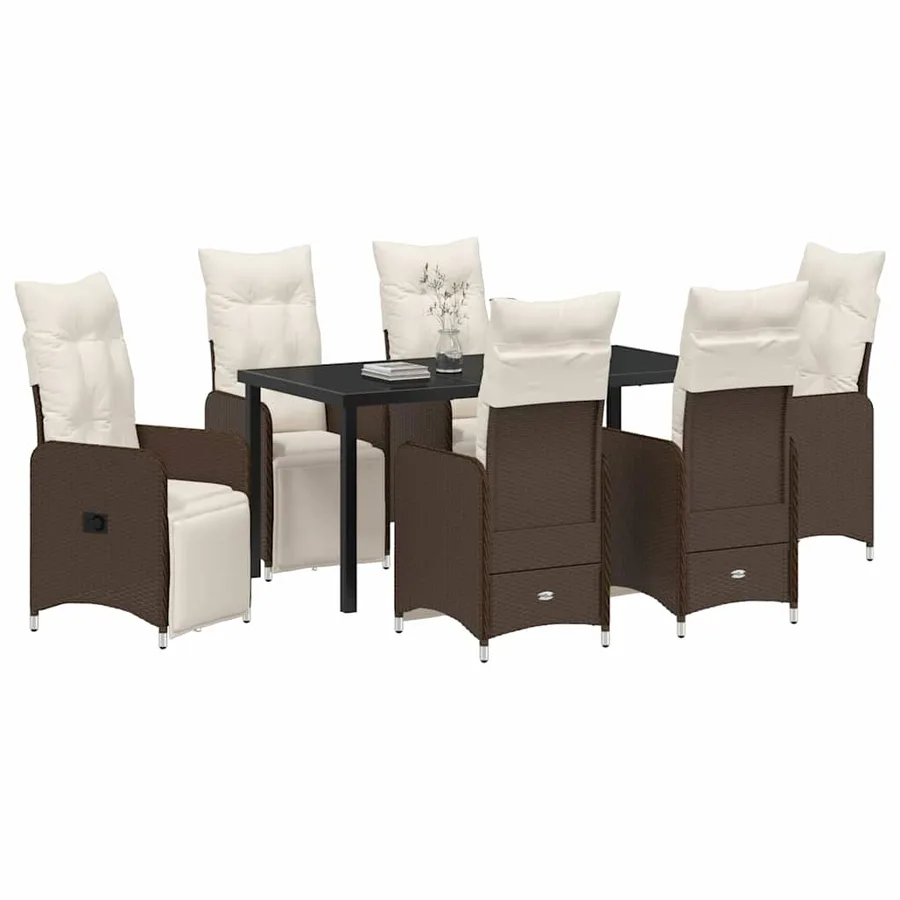 Ensemble de salle à manger pour jardin 7 pcs Marron polyrotin - 3