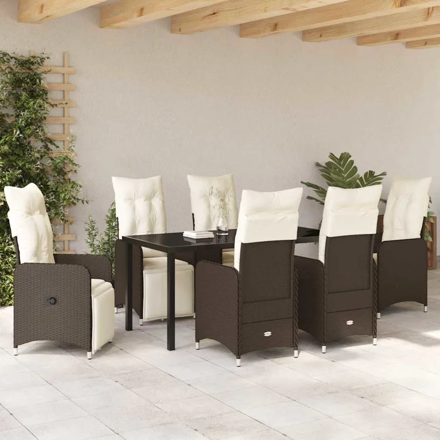 Ensemble de salle à manger pour jardin 7 pcs Marron polyrotin - 4