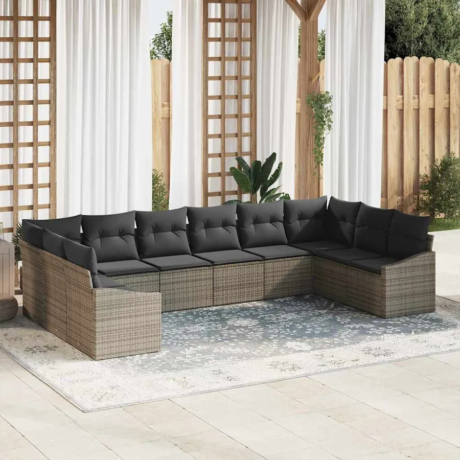 Ensemble de Canapés avec coussin 10 pcs Gris polyrotin