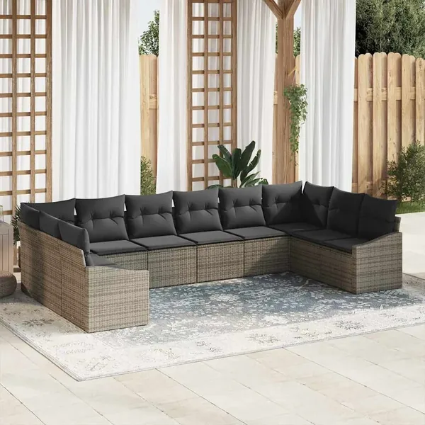 Ensemble de Canapés avec coussin 10 pcs Gris polyrotin