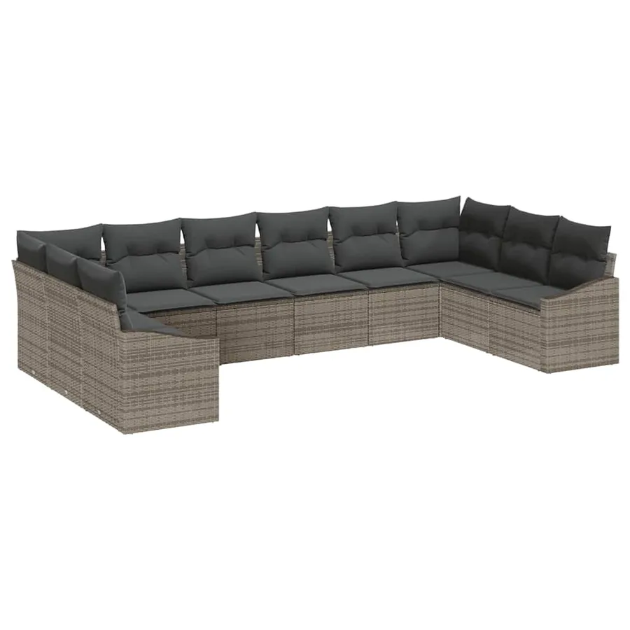 Ensemble de Canapés avec coussin 10 pcs Gris polyrotin - 2