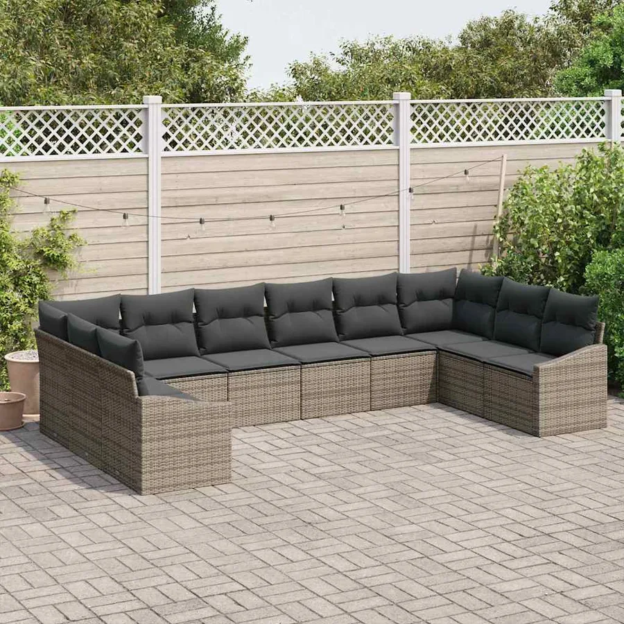 Ensemble de Canapés avec coussin 10 pcs Gris polyrotin - 3