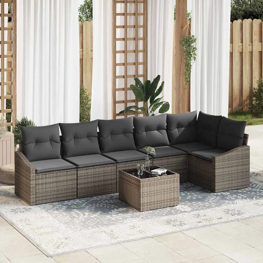 Ensemble de Canapés avec coussin 7 pcs Gris polyrotin
