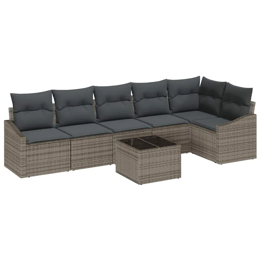 Ensemble de Canapés avec coussin 7 pcs Gris polyrotin - 2