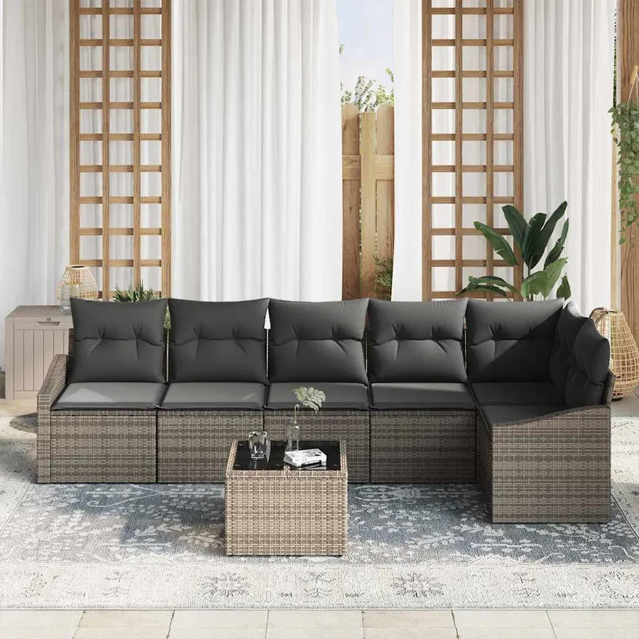 Ensemble de Canapés avec coussin 7 pcs Gris polyrotin - 3