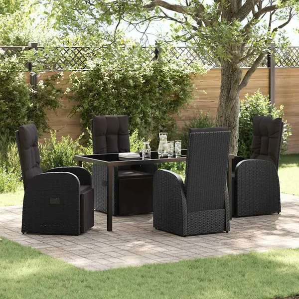 Ensemble de salle à manger pour jardin 5 pcs Noir polyrotin