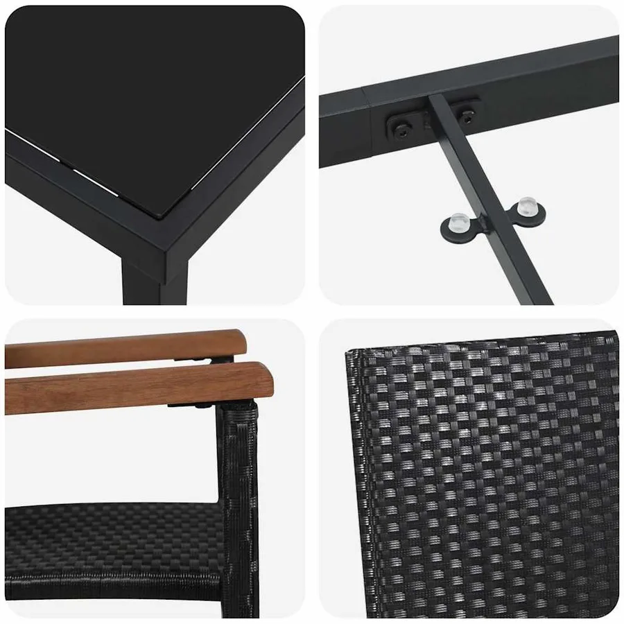Ensemble de salle à manger pour jardin 5 pcs Noir - 9