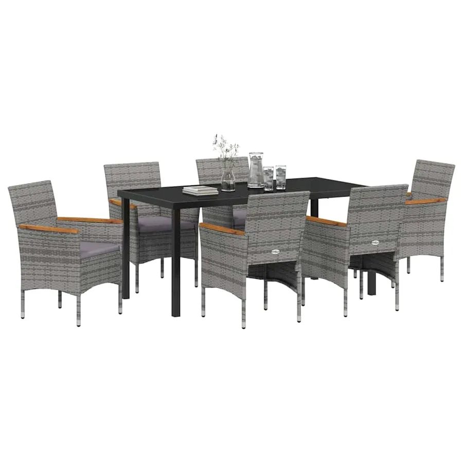 Ensemble de salle à manger pour jardin 7 pcs Gris polyrotin - 3