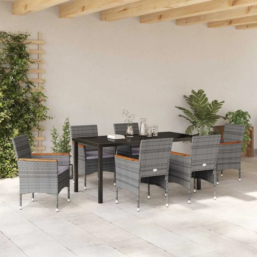Ensemble de salle à manger pour jardin 7 pcs Gris polyrotin - 4