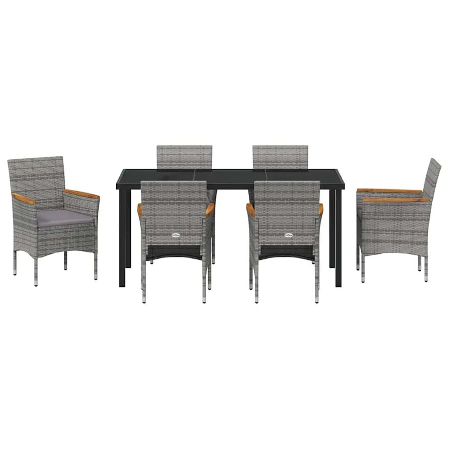 Ensemble de salle à manger pour jardin 7 pcs Gris polyrotin - 7