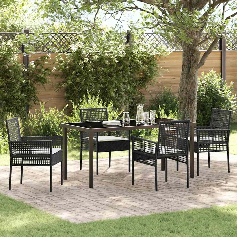 Ensemble de salle à manger pour jardin 5 pcs Noir polyrotin