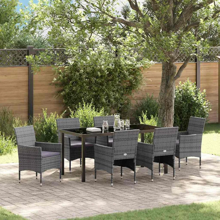Ensemble de salle à manger pour jardin 7 pcs Gris polyrotin