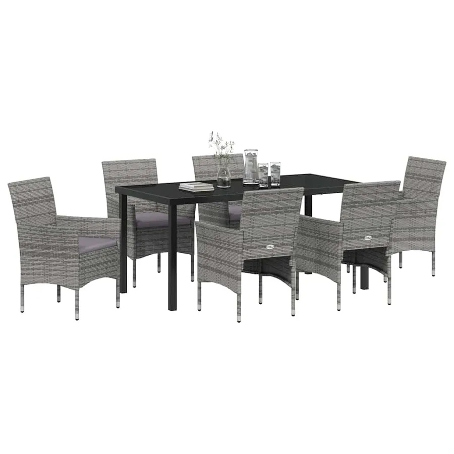 Ensemble de salle à manger pour jardin 7 pcs Gris polyrotin - 3
