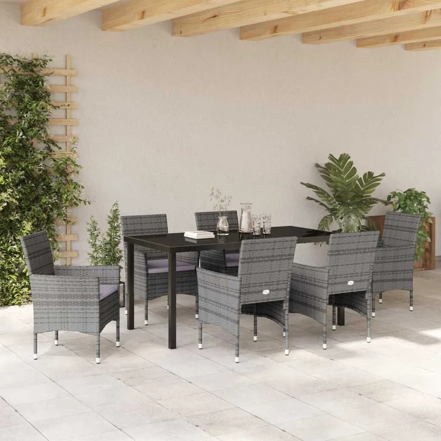 Ensemble de salle à manger pour jardin 7 pcs Gris polyrotin - 4