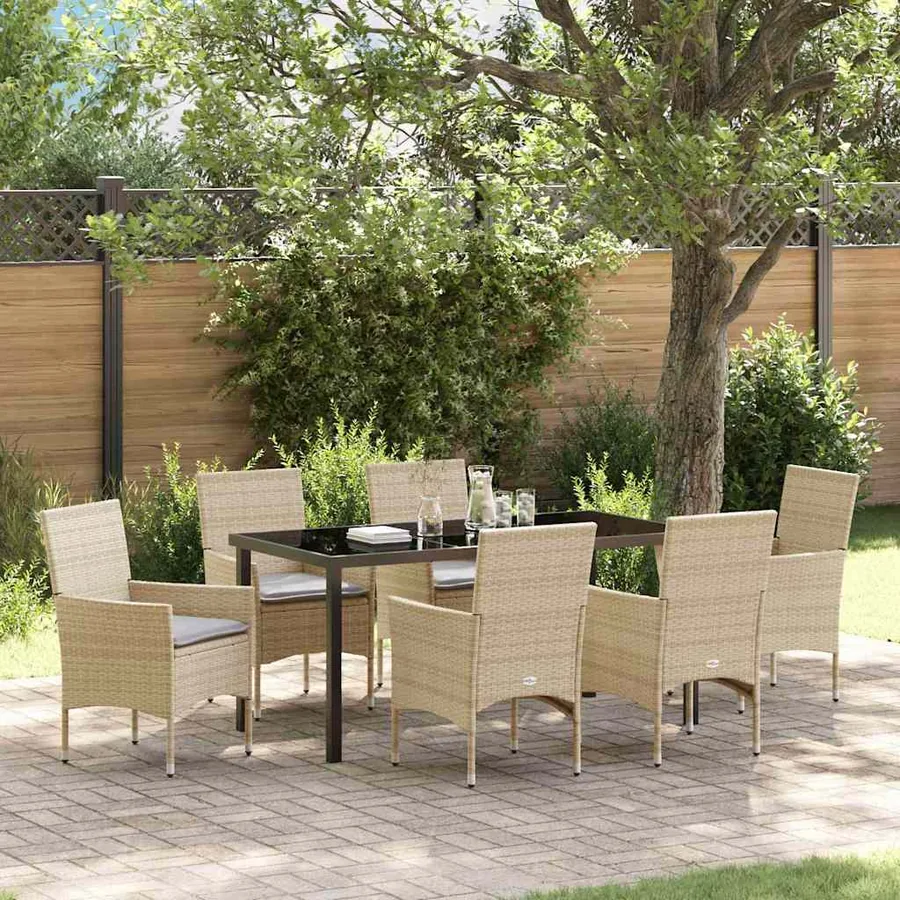 Ensemble de salle à manger pour jardin 7 pcs Beige polyrotin