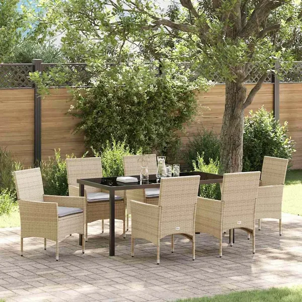 Ensemble de salle à manger pour jardin 7 pcs Beige polyrotin