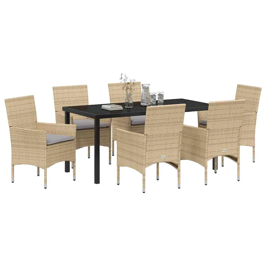 Ensemble de salle à manger pour jardin 7 pcs Beige polyrotin - 3
