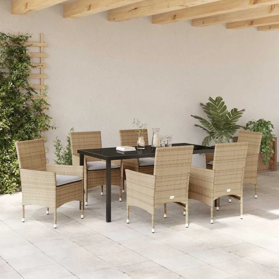 Ensemble de salle à manger pour jardin 7 pcs Beige polyrotin - 4