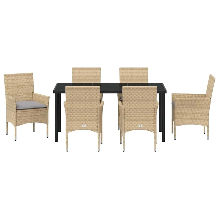 Ensemble de salle à manger pour jardin 7 pcs Beige polyrotin - 7