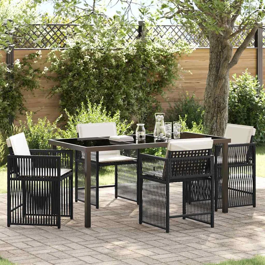 Ensemble de salle à manger pour jardin 5 pcs Noir polyrotin