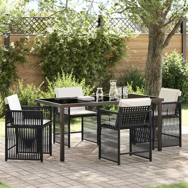 Ensemble de salle à manger pour jardin 5 pcs Noir polyrotin