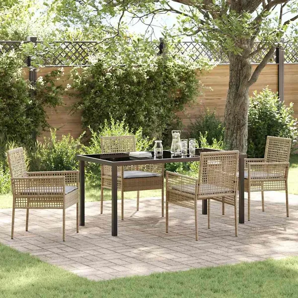 Ensemble de salle à manger pour jardin 5 pcs Beige polyrotin