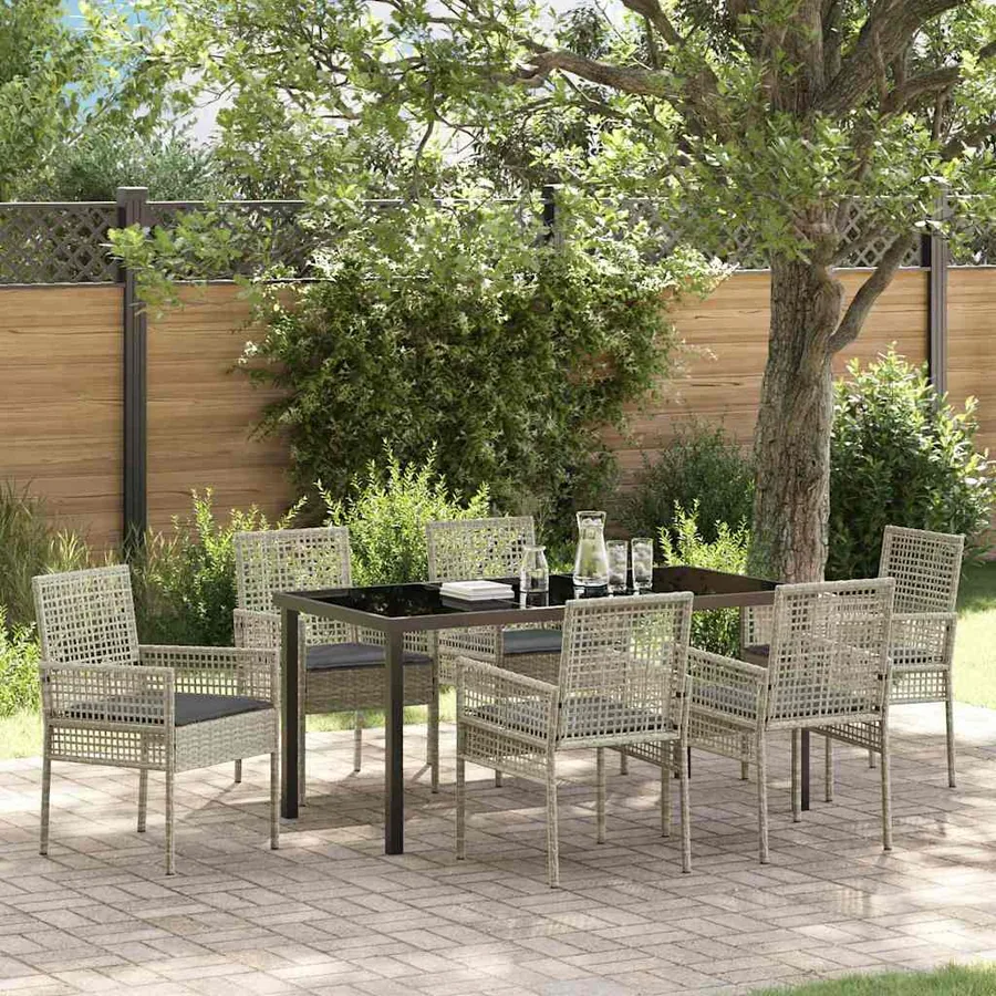 Ensemble de salle à manger pour jardin 7 pcs Gris clair