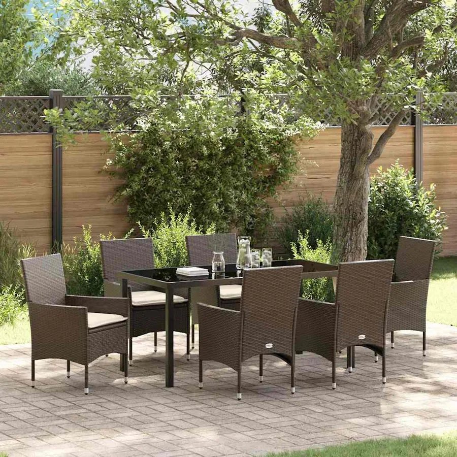 Ensemble de salle à manger pour jardin 7 pcs Marron polyrotin