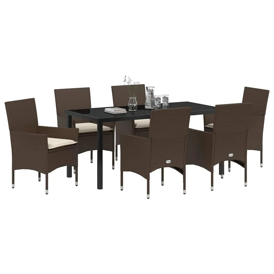 Ensemble de salle à manger pour jardin 7 pcs Marron polyrotin - 3